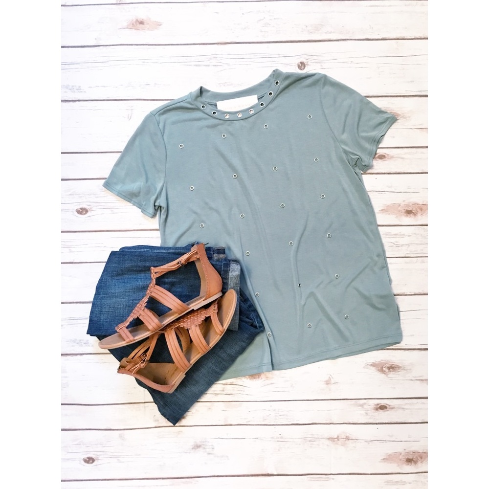 Sage Studded/Grommet Top